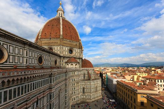 Florence Cathedral from Giotto's bell tower, Italian panorama.