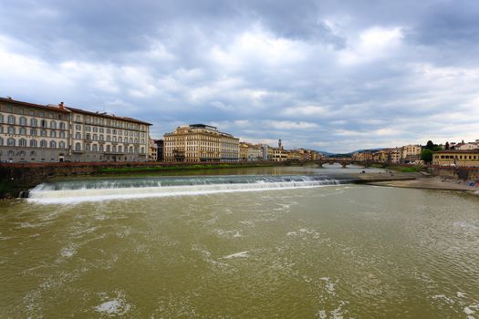 A view of Florence from a bridge over Arno river, Italian panorama, Italy