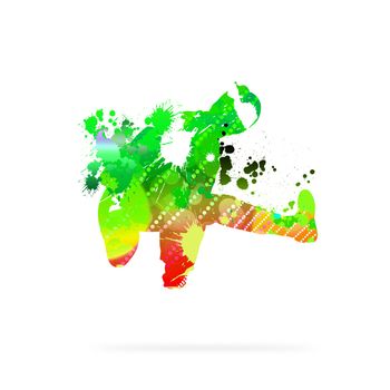 Image with color silhouette of dancer on white background