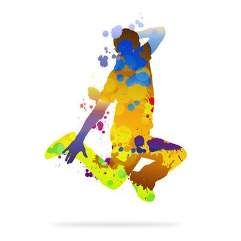 Image with color silhouette of dancer on white background