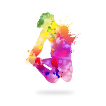 Image with color silhouette of dancer on white background