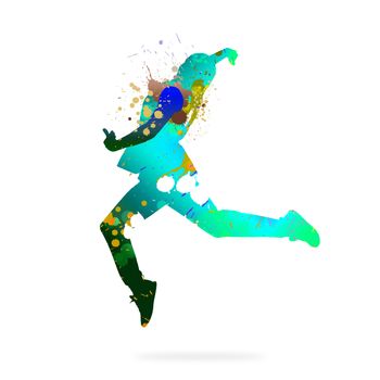 Image with color silhouette of dancer on white background