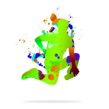 Image with color silhouette of dancer on white background