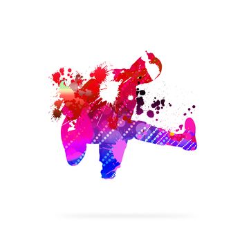 Image with color silhouette of dancer on white background