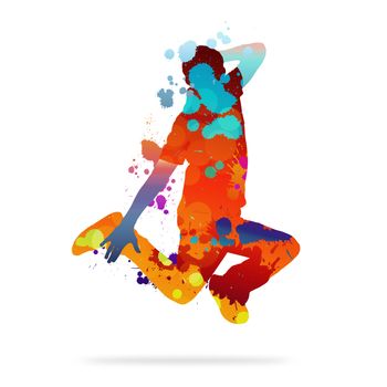 Image with color silhouette of dancer on white background