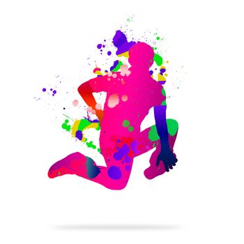 Image with color silhouette of dancer on white background