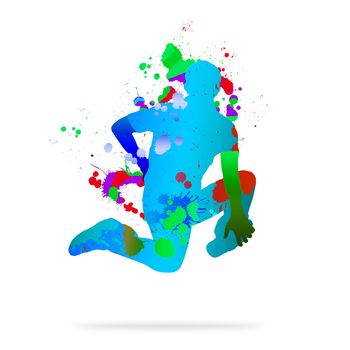 Image with color silhouette of dancer on white background