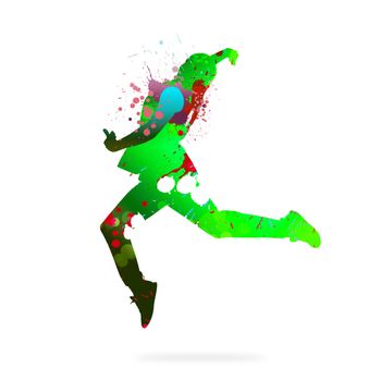 Image with color silhouette of dancer on white background