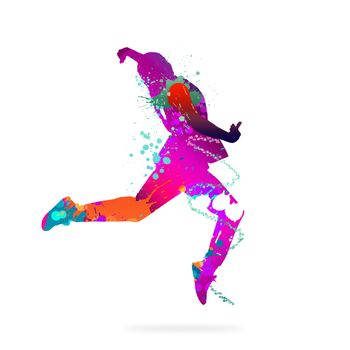 Image with color silhouette of dancer on white background