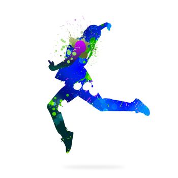 Image with color silhouette of dancer on white background