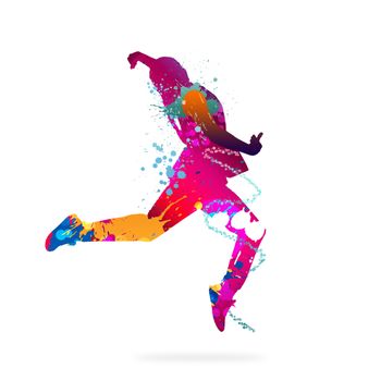 Image with color silhouette of dancer on white background