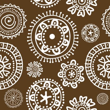 White doodle flowers on brown background