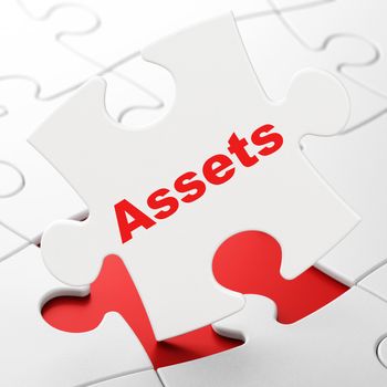 Money concept: Assets on White puzzle pieces background, 3D rendering