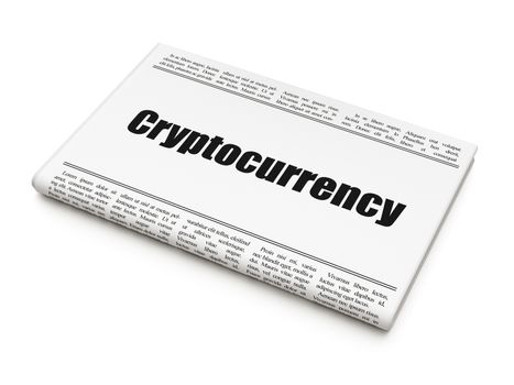 Banking concept: newspaper headline Cryptocurrency on White background, 3D rendering