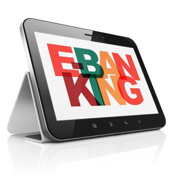 Finance concept: Tablet Computer with Painted multicolor text E-Banking on display, 3D rendering