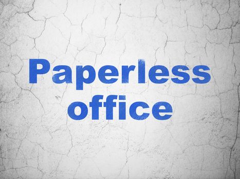 Business concept: Blue Paperless Office on textured concrete wall background