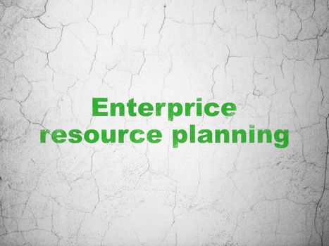 Finance concept: Green Enterprice Resource Planning on textured concrete wall background