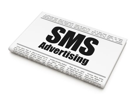 Advertising concept: newspaper headline SMS Advertising on White background, 3D rendering