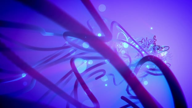 Dreamlike 3d illustration of several twisted spirals of the dark blue color with sparkling white spots. The spirals are of different forms and shapes in the light blue background