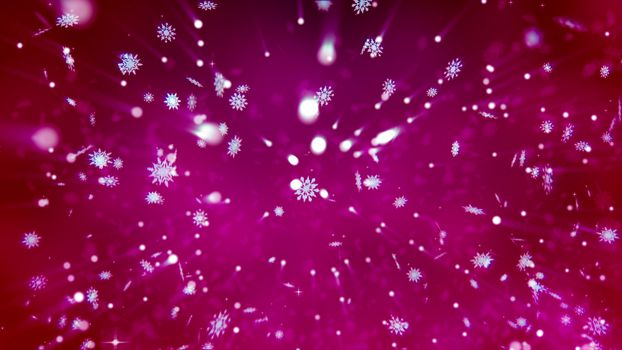 Splendid 3d illustration of white crystal and gem looking snowflakes whirling among striking snowballs, and making a festive mood of Happy New Year for people in the dark purple background