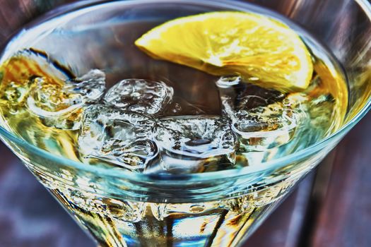 Martini cocktail in the bar closeup                               