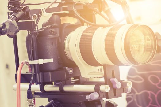 Filming with professional camera, Film Crew.