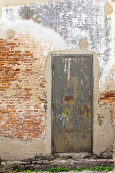 image of old door, brick wall texture
