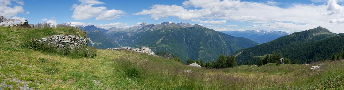 Alpine landscape in summer in Valtellina, northern Italy
