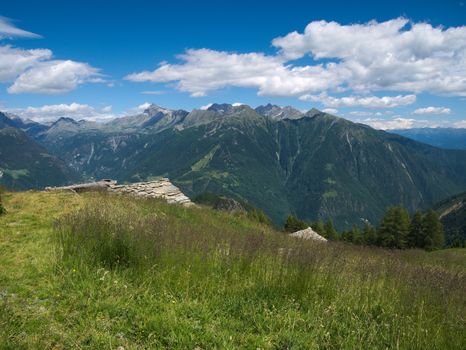 Mountains landscape in spring in Valtellina, northern Italy
