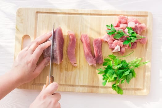 Sliced holy meat on a white background, subject survey