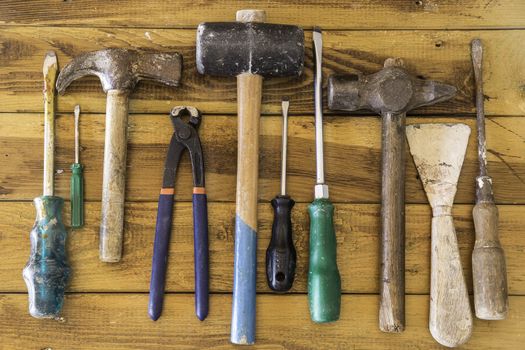 Group of  old oxide vintage tools. Hammers