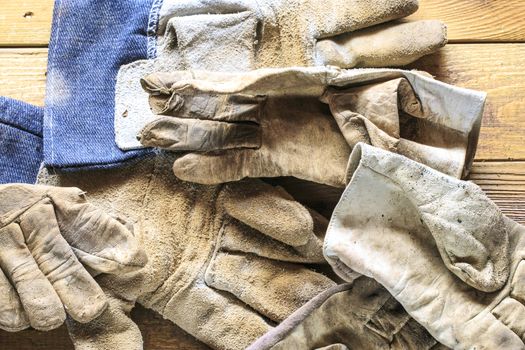 Group of  old oxide vintage tools. Gloves