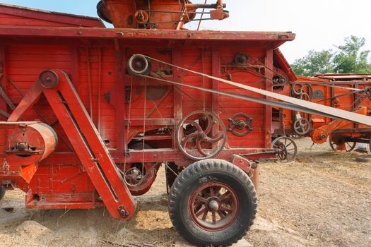 Old straw baler, agricultural vehicle, rural life