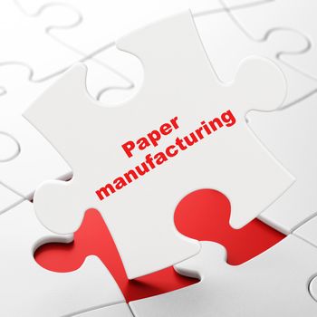 Manufacuring concept: Paper Manufacturing on White puzzle pieces background, 3D rendering