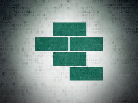Constructing concept: Painted green Bricks icon on Digital Data Paper background