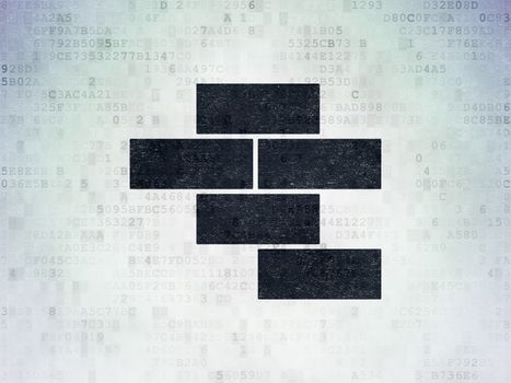Constructing concept: Painted black Bricks icon on Digital Data Paper background