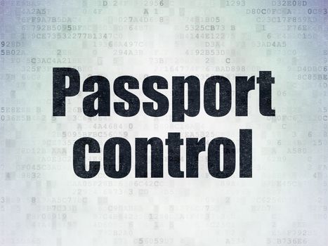 Travel concept: Painted black word Passport Control on Digital Data Paper background