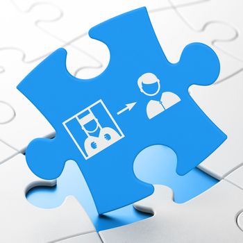 Law concept: Criminal Freed on Blue puzzle pieces background, 3D rendering