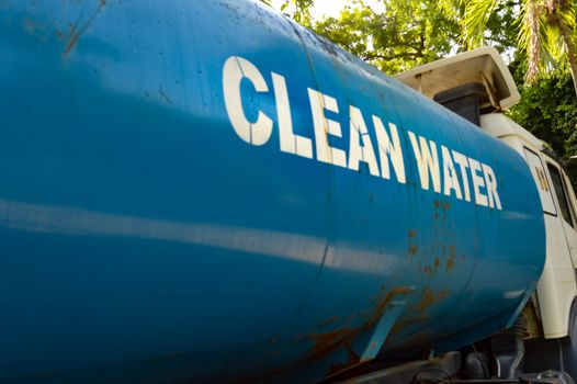 Blue water tank for drinking water in a hotel in Mombasa, Kenya