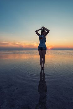 Beauty sunset on salty lake in Altay, Siberia, Russia