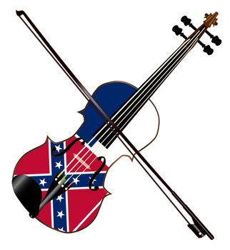 A typical violin with Mississippi flag and bow isolated over a white background