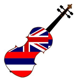 A typical violin with Hawaii state flag isolated over a white background