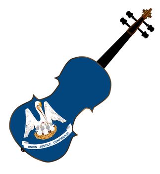 A typical violin with Louisiana state flag isolated over a white background