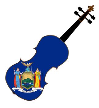 A typical violin with New York state flag isolated over a white background