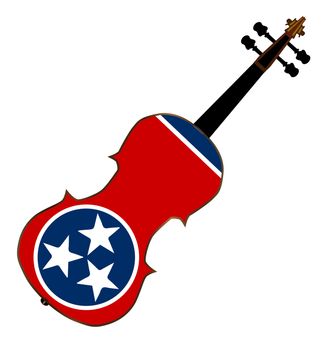 A typical violin with Tennessee state flag isolated over a white background