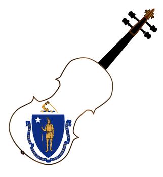 A typical violin with Massachusetts state flag isolated over a white background