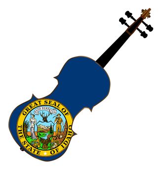 A typical violin with Idaho state flag isolated over a white background