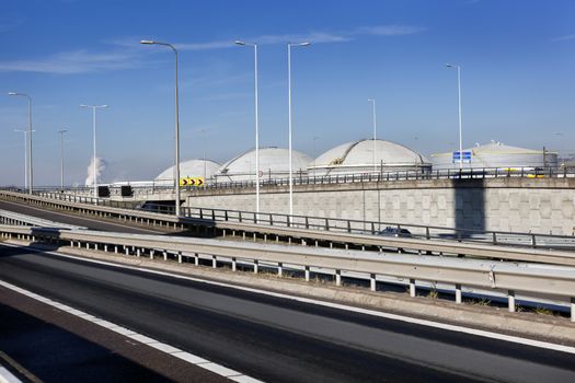 Storage tanks and infrastructure in the port of Rotterdam, in the Netherlands