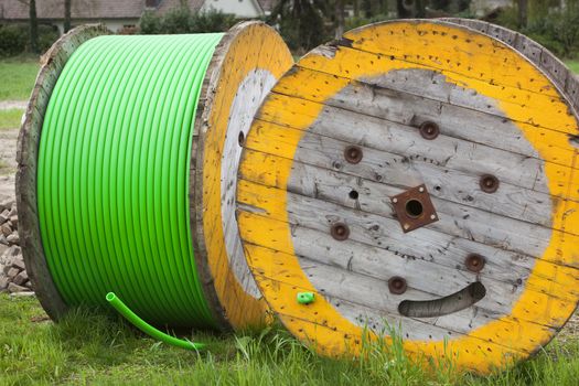 Industrial spools with green tube in the Netherlands