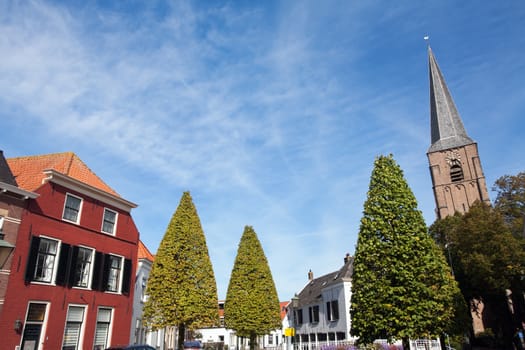 Village view with church in the Netherlands